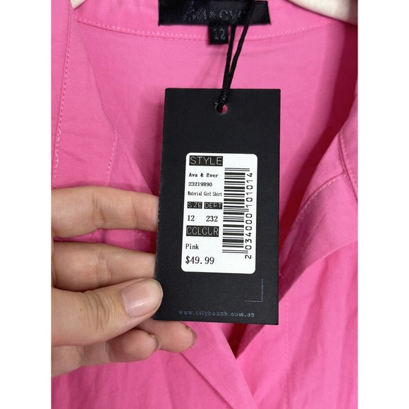 Ava And Ever Material Girl Barbiecore Button Down Oversized Shirt Size 12 New - Picture 4 of 6